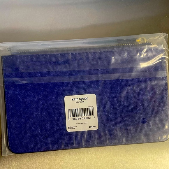Kate Spade NY Brilliant Blue Crossgrain Leather Wristlet ♠️💙 NWT - Picture 5 of 7